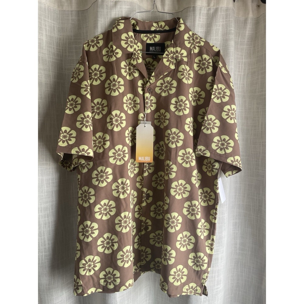 Malibu L Cocoa And Lemon Floral polyester Men's Short Sleeve Button-Up Shirt